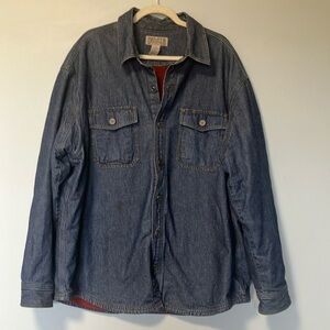 Duluth Trading  Co denim shacket snap buttons jacket shirt fleece lining